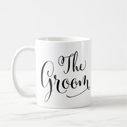 Die Groom Elegant Black Script schreiben Hochzeit Kaffeetasse (Links)