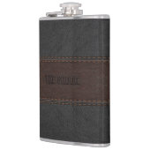 Die Groom Maskuline Brown & Black Leather Textur Flachmann (Links)