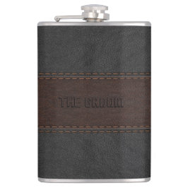 Die Groom Maskuline Brown & Black Leather Textur Flachmann