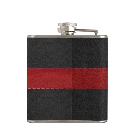 Die Groom Maskuline rot-schwarze Ledertextur Flachmann (Rückseite)