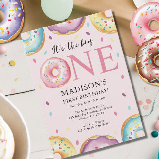 Die große 1. Geburtstagsparty zum Thema Donut Einladung