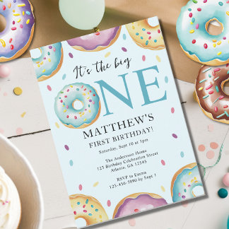 Die große 1. Geburtstagsparty zum Thema Donut Einladung