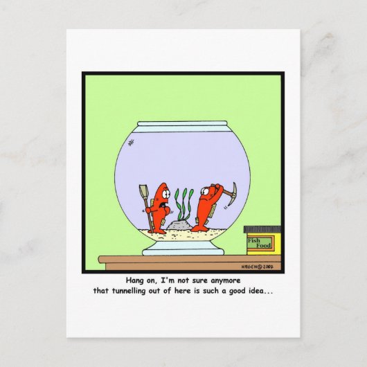 Die große Flucht: Goldfish Cartoon Postkarte (Vorderseite)