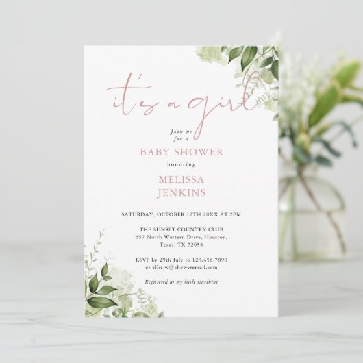 Die große, grüne Rose-Kinderdusche Einladung (Stehend Vorderseite)