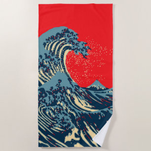 Die große Hokusai-Welle im lebendigen Stil des Pop Strandtuch