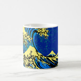 Die große Hokusai-Welle im Stil des blauen gelben Kaffeetasse
