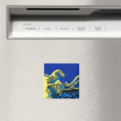 Die große Hokusai-Welle im Stil des blauen gelben  Magnet (In Situ (Geschirrspüler))