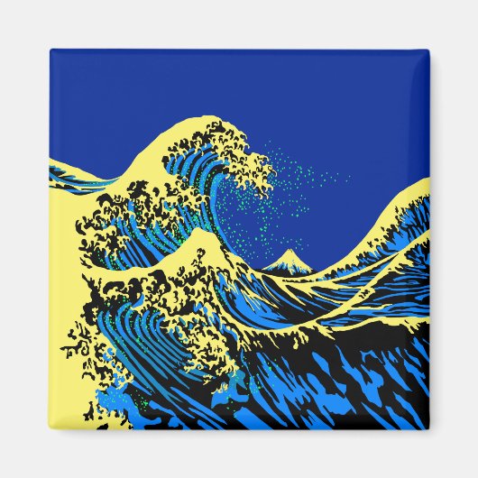 Die große Hokusai-Welle im Stil des blauen gelben  Magnet (Vorne)