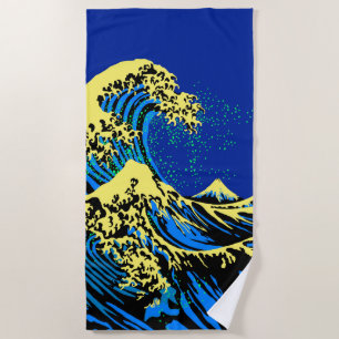 Die große Hokusai-Welle im Stil des blauen gelben Strandtuch