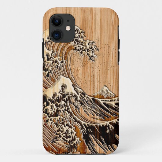 Die große Hokusai Wellen-Bambuseinlegearbeit-Art Case-Mate iPhone Hülle (Rückseite)
