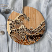 Die große Hokusai Wellen-hölzerne Bambusart Button (Beispiel)