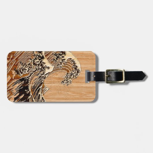 Die große Hokusai Wellen-hölzerne Bambusart Gepäckanhänger (Vorderseite horizontal)