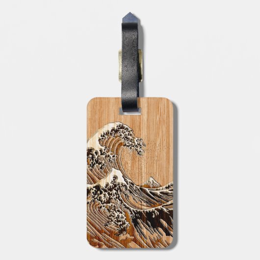 Die große Hokusai Wellen-hölzerne Bambusart Gepäckanhänger (Rückseite vertikal)