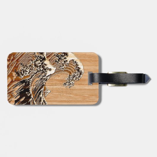 Die große Hokusai Wellen-hölzerne Bambusart Gepäckanhänger (Rückseite horizontal)