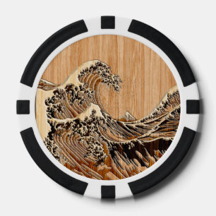 Die große Hokusai Wellen-hölzerne Bambusart Pokerchips