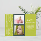 DIE GROSSE IN GRÜNEN| ERSTE BIRTHTAGINVITÄT EINLADUNG (Stehend Vorderseite)