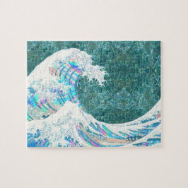 die große irisierende Welle von Kanigawa (grün) Puzzle