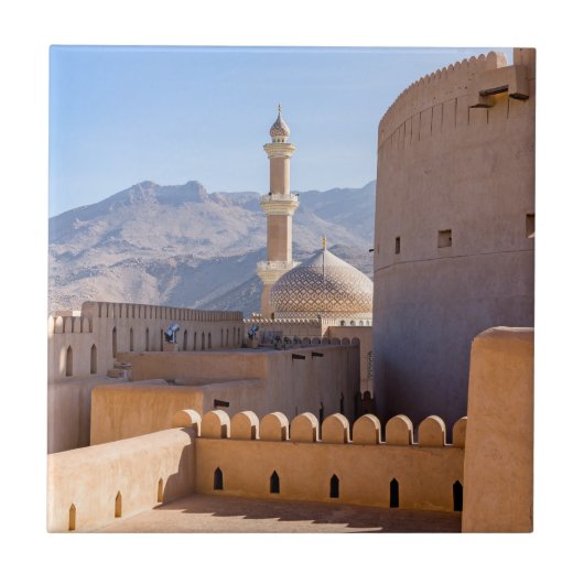 Die Große Moschee und Minarett in Nizwa - Oman Fliese (Vorderseite)