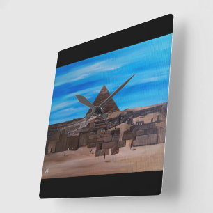 Die Große Sphinx und die Pyramide von Khafre Quadratische Wanduhr