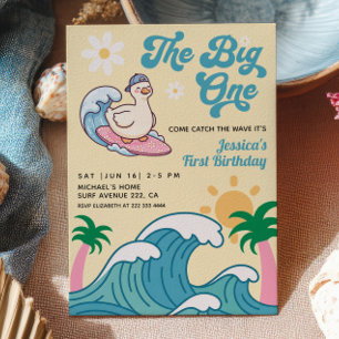 Die große Surfer-Gans Retro-Sommer 1. Geburtstag Einladung
