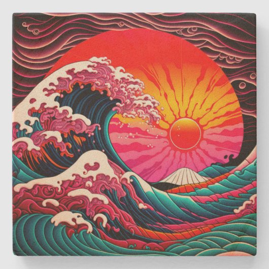 Die große SynthWave des 80ers von Kanagawa Retro Steinuntersetzer (Vorderseite)