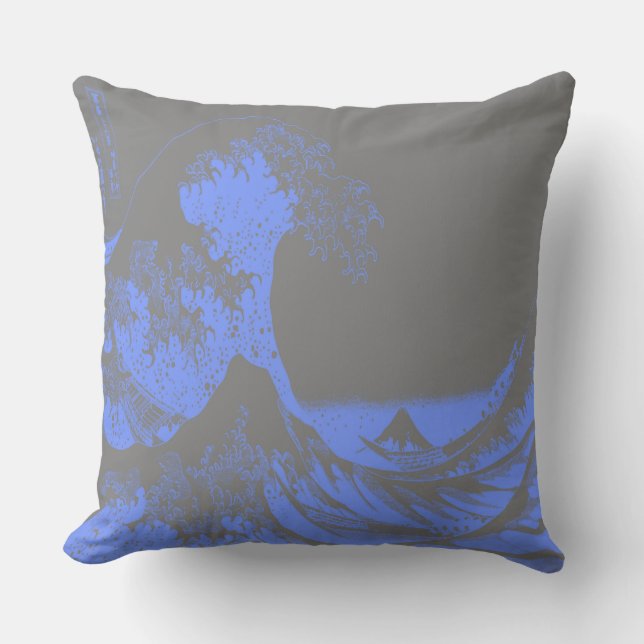 Die große Welle blau & grau klopfen Kissen (Vorderseite)