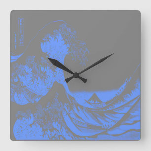 Die große Welle Blau & Grau Quadratische Wanduhr