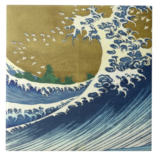 Die große Welle (blaue und goldene japanische Kuns Fliese (Vorderseite)