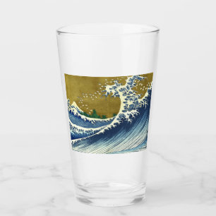 Die große Welle (blaue und goldene japanische Kuns Glas