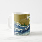 Die große Welle (blaue und goldene japanische Kuns Kaffeetasse (Vorderseite Links)