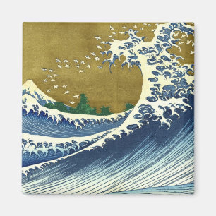 Die große Welle (blaue und goldene japanische Kuns Magnet