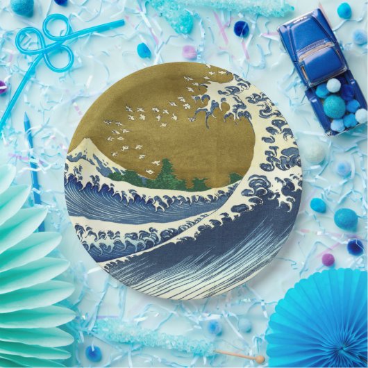 Die große Welle (blaue und goldene japanische Kuns Pappteller (Party)