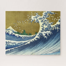Die große Welle (blaue und goldene japanische Kuns