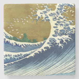 Die große Welle (blaue und goldene japanische Kuns Steinuntersetzer