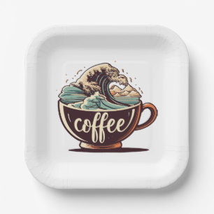 Die große Welle des Kaffees Pappteller