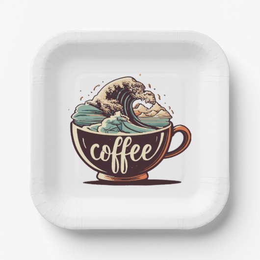 Die große Welle des Kaffees Pappteller (Vorderseite)