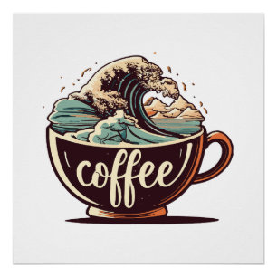 Die große Welle des Kaffees Poster