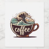 Die große Welle des Kaffees Weinetikett (Einzelnes Label)