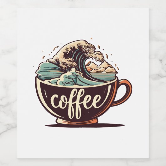 Die große Welle des Kaffees Weinetikett (Einzelnes Label)