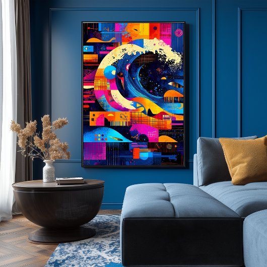 Die große Welle interpretierte in der Abstraktion  Poster