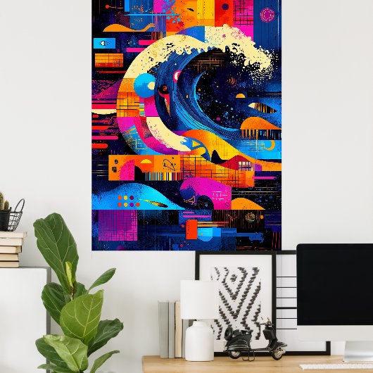 Die große Welle interpretierte in der Abstraktion Poster (Heimbüro)