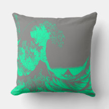 Die große Welle Meer grün und graue Kissen