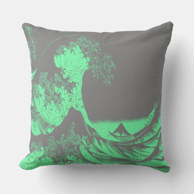 Die große Welle Meer grün und graue Kissen (Vorderseite)