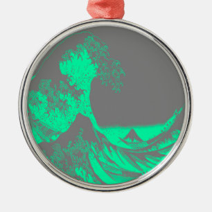 Die große Welle Meeresschaumgrün & Grau Silbernes Ornament