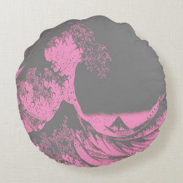 Die große Welle rund Kissen rosa und grau