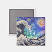 Die große Welle starrt Nacht Magnet (Vorderseite/Rückseite)