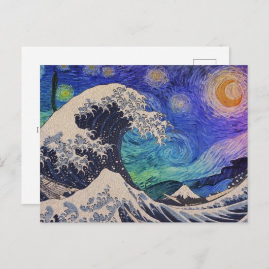 Die große Welle starrt Nacht Postkarte (Vorne/Hinten)