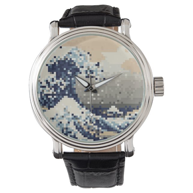 Die große Welle von Kanagawa 8 Bit Pixel Art Armbanduhr (Vorderseite)