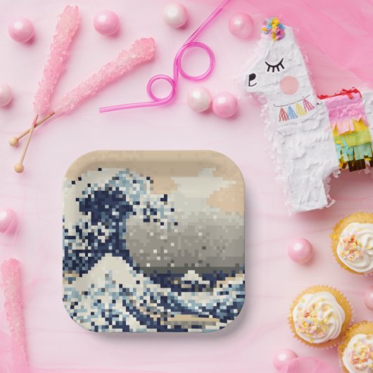 Die große Welle von Kanagawa 8 Bit Pixel Art Pappteller (Party)