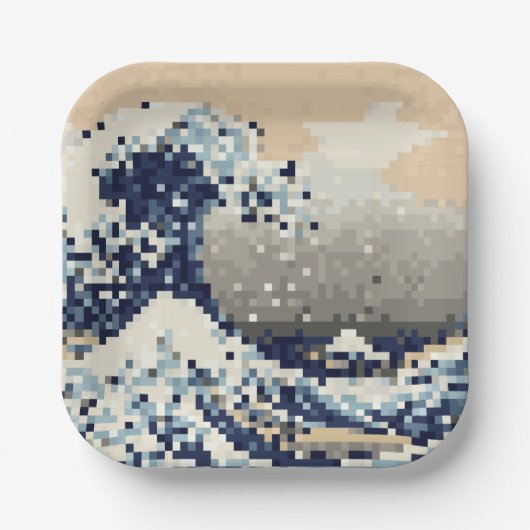 Die große Welle von Kanagawa 8 Bit Pixel Art Pappteller (Vorderseite)
